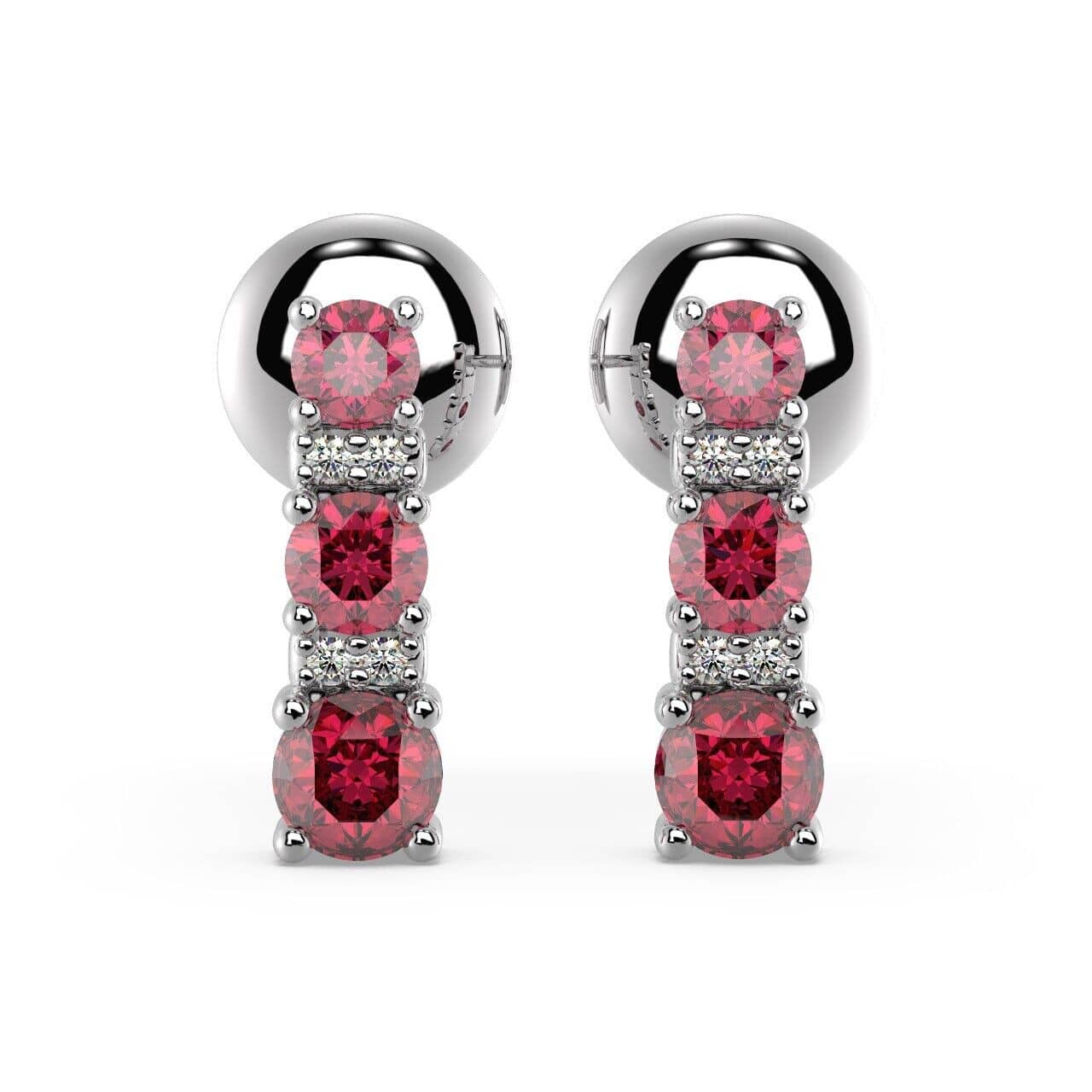 100% Natural 0.50 Ct Round Ruby And Diamond Tower Earrings In White Gold -Push Back
