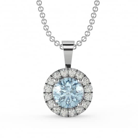 0.50CT AQUAMARINE, RUBY, EMERALD, PERIDOT AND DIAMOND HALO PENDANT IN WHITE GOLD