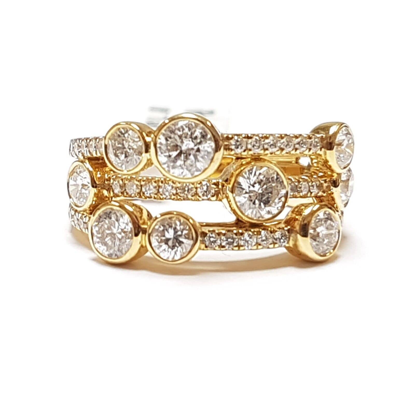 2.00 Carat Round Diamond Bubble Ring in UK Hallmarked 18k Yellow Gold