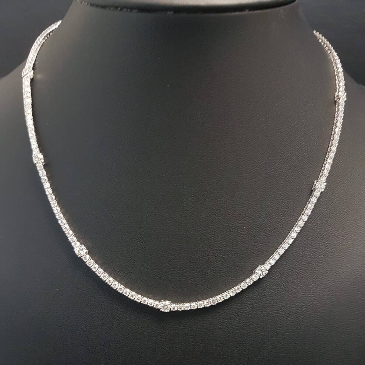 RRP £15000 F/VS 6.25CT Round Diamond Tennis Necklace, Hallmark 18k White Gold