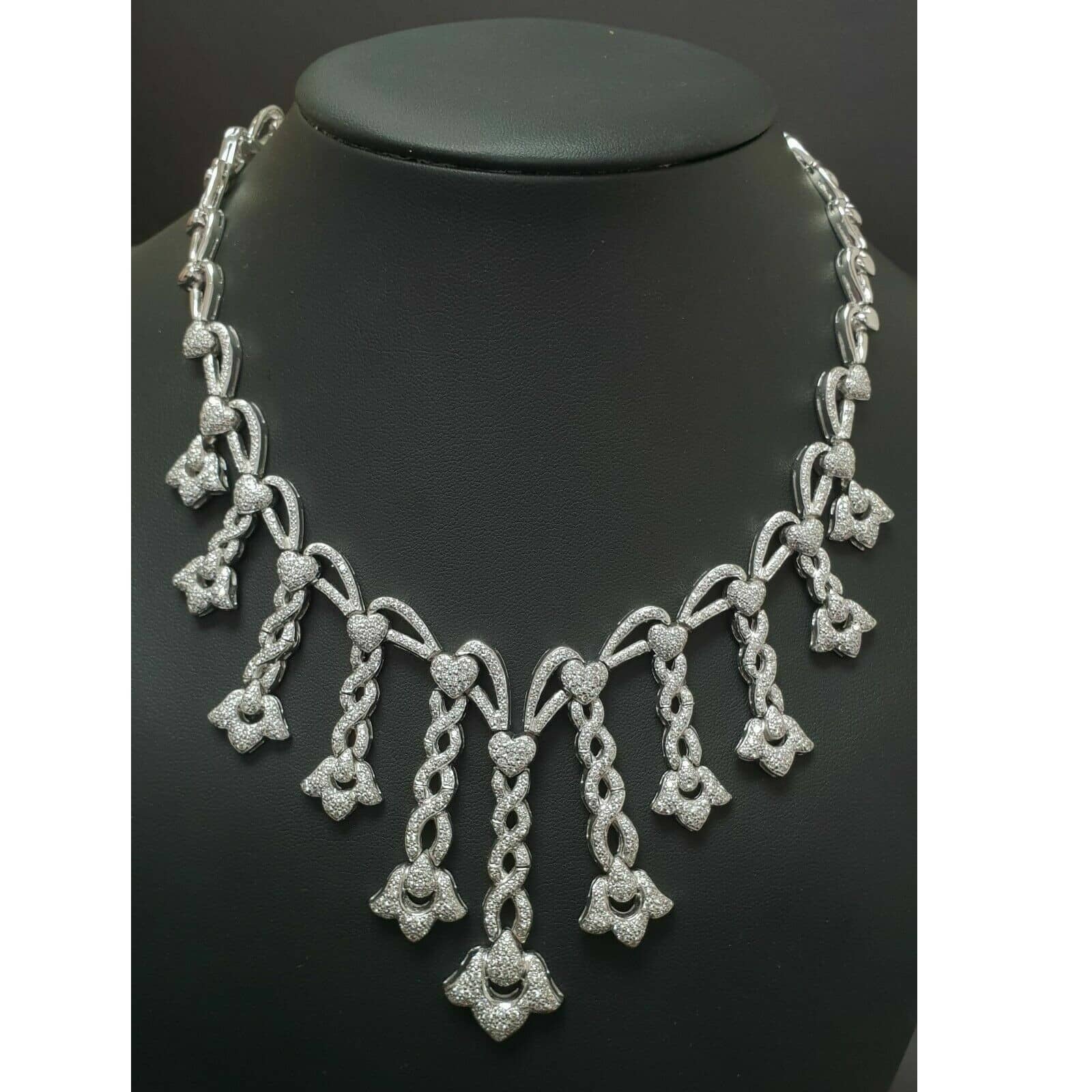 15.80 Ct Round Diamond Designer Necklace, Hallmarked 18K White Gold 108 grams