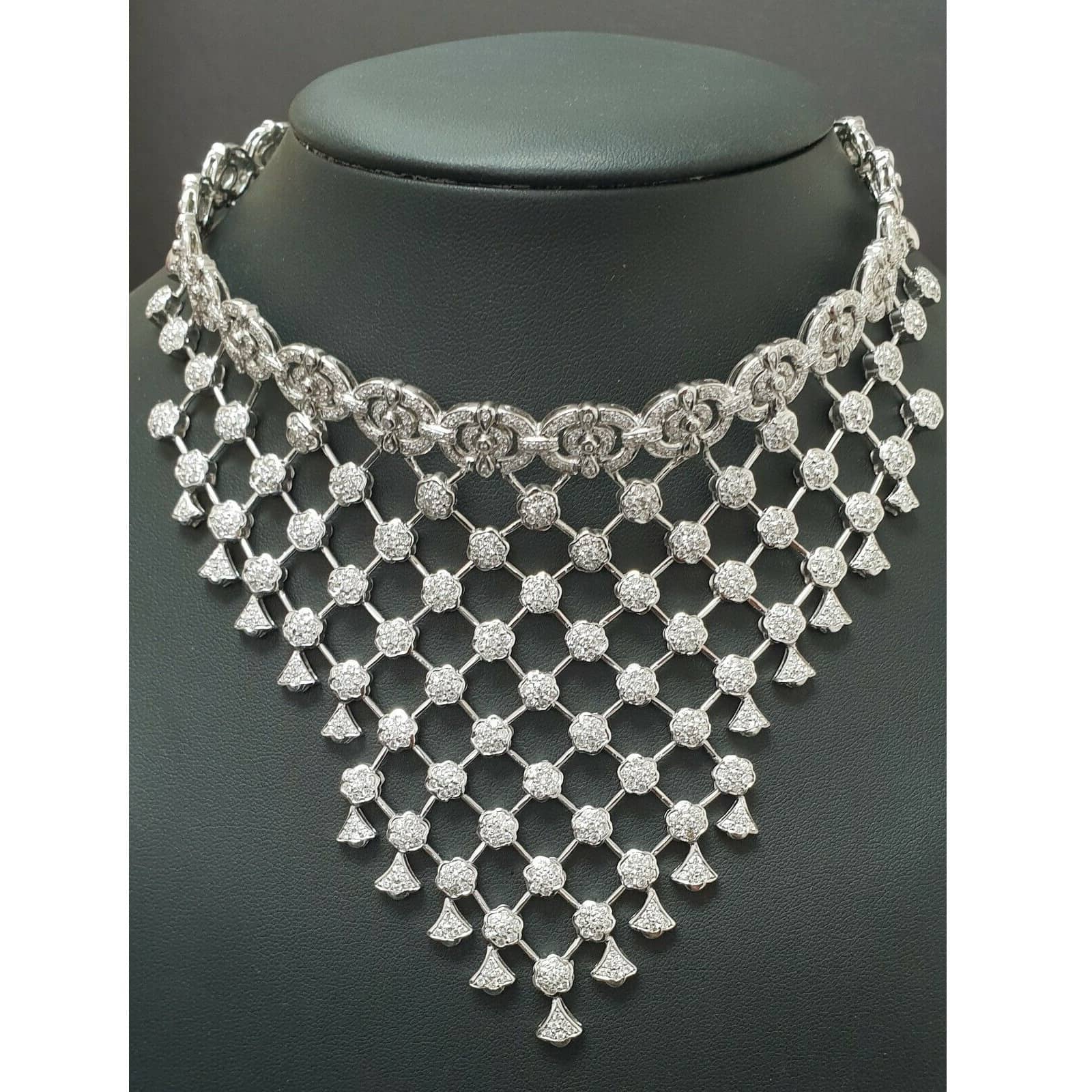 21.20 Ct Round Diamond Designer Necklace, Hallmarked 18K White Gold 120 grams
