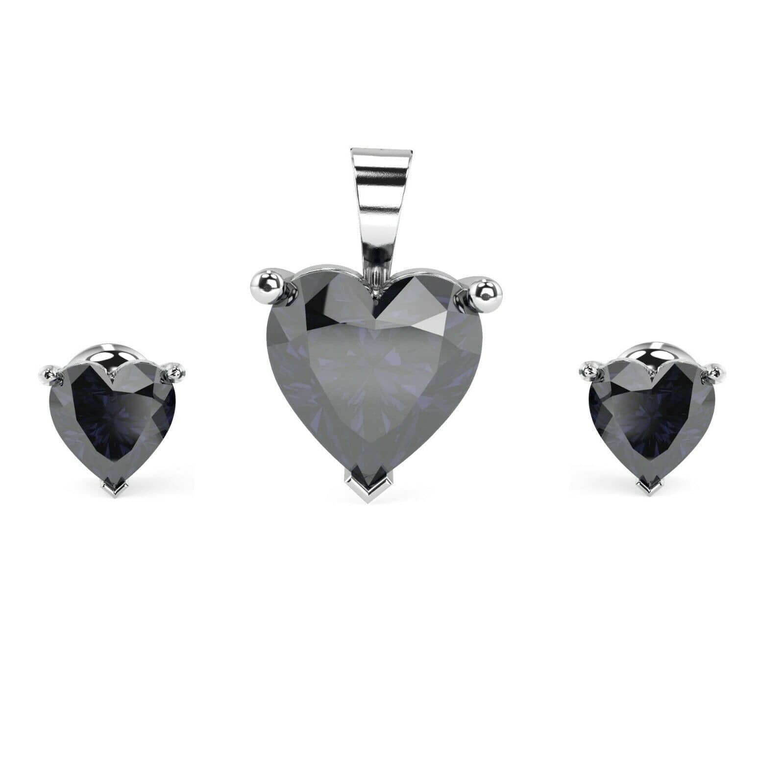 7.50 Carat Classic Heart Shape Blackish Blue Pendant & Earring Set For Women