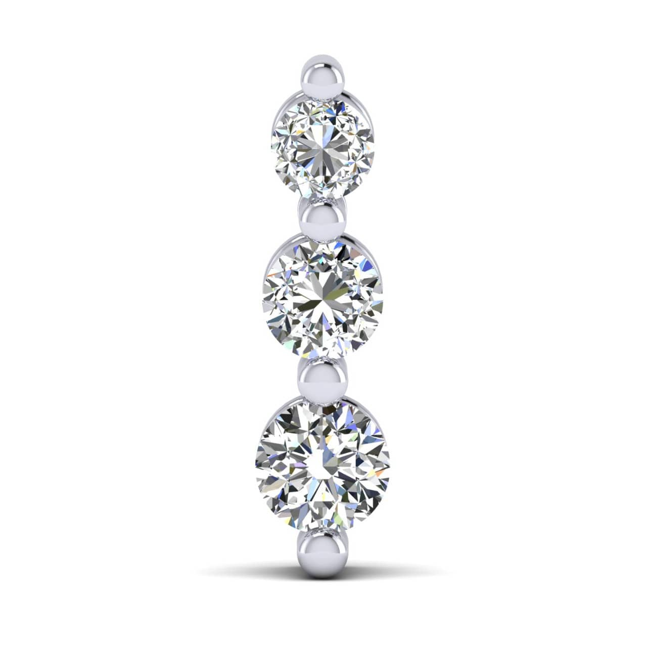 0.50Ct 3 Stone Solitaire Diamond Pendant in 18k White Gold comes with Chain