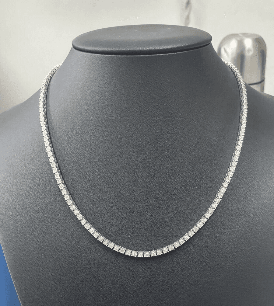 4CT Round Diamond Tennis Necklace, Hallmarked White Gold - 21 gram