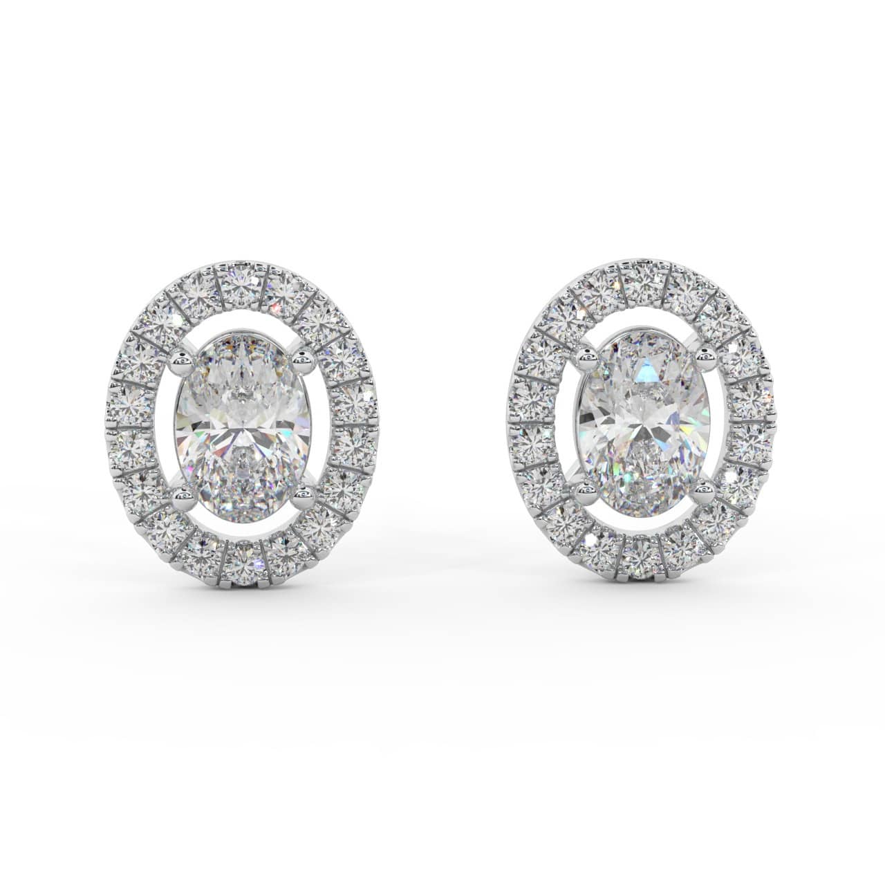 1.00ct oval natural diamond halo earring for women in 18k gold