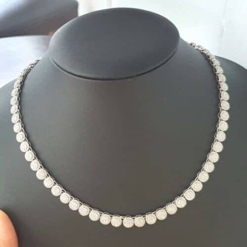 CERTIFIED F/SI 10.20CT ROUND DIAMOND DESIGNER CLUSTER SET NECKLACE IN WHITE GOLD