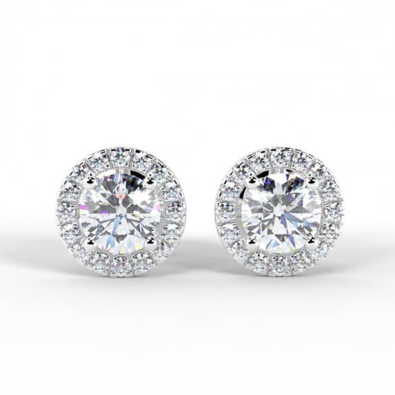 F/VS 0.40CT NATURAL ROUND DIAMOND HALO SET EARRINGS,18K GOLD