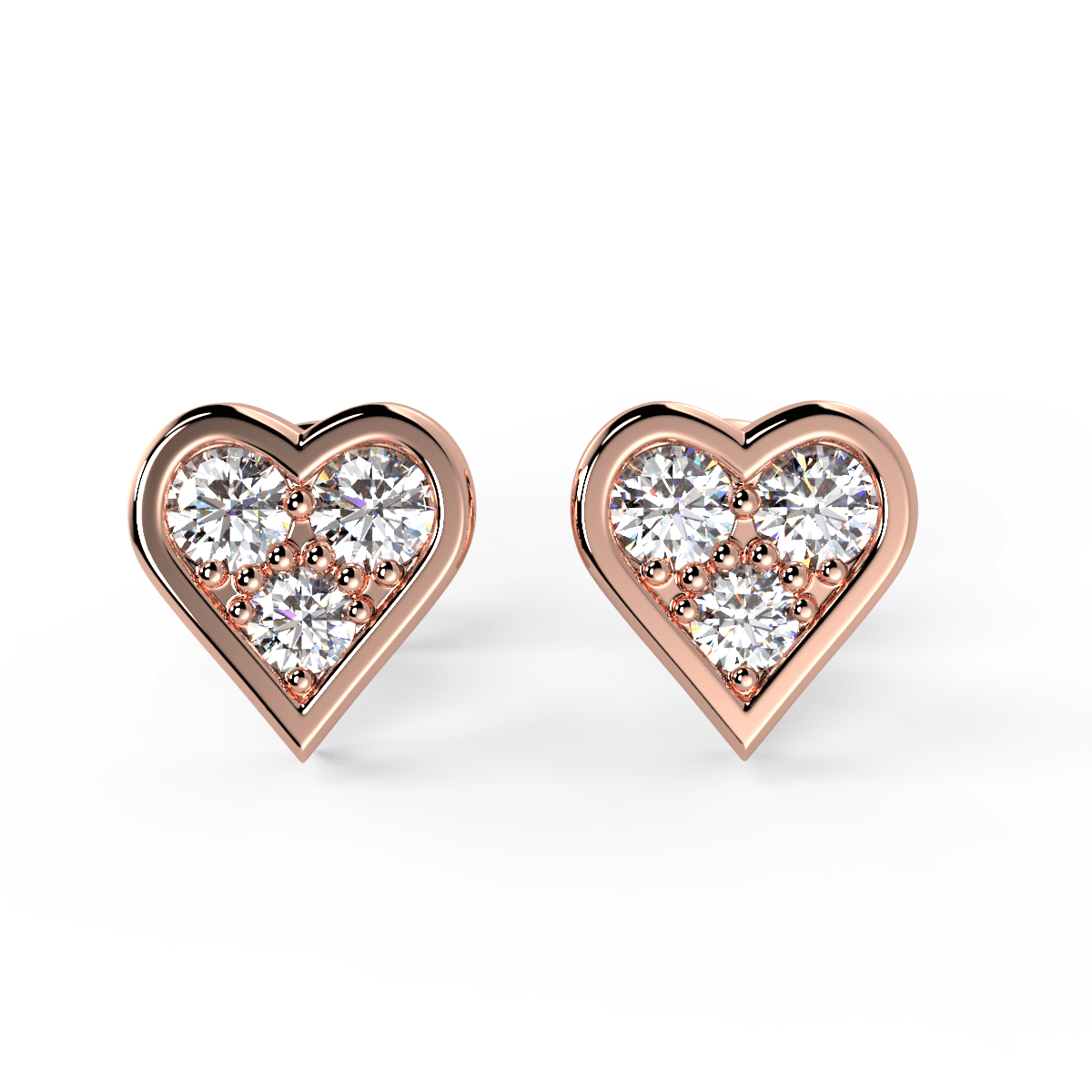 F/VS 0.50 Ct 3 Round Diamond Heart Shape Designer Stud Earring, 18k Rose Gold