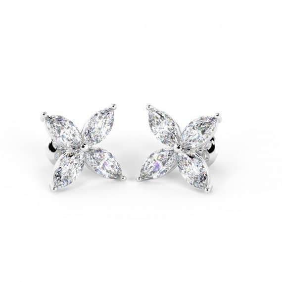 F/VS 1.50CT MARQUISE DIAMOND VICTORIAN STUD EARRINGS , HALLMARKED PLATINUM