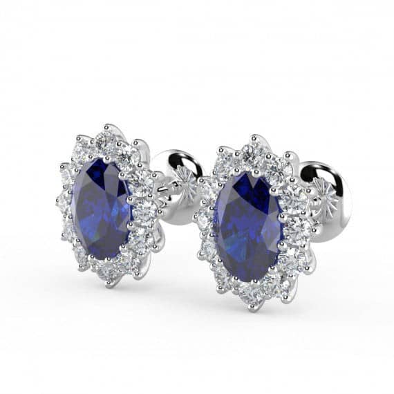 1.00 CARAT GEMSTONE & DIAMOND CLUSTER EARRING HEAVY WHITE GOLD