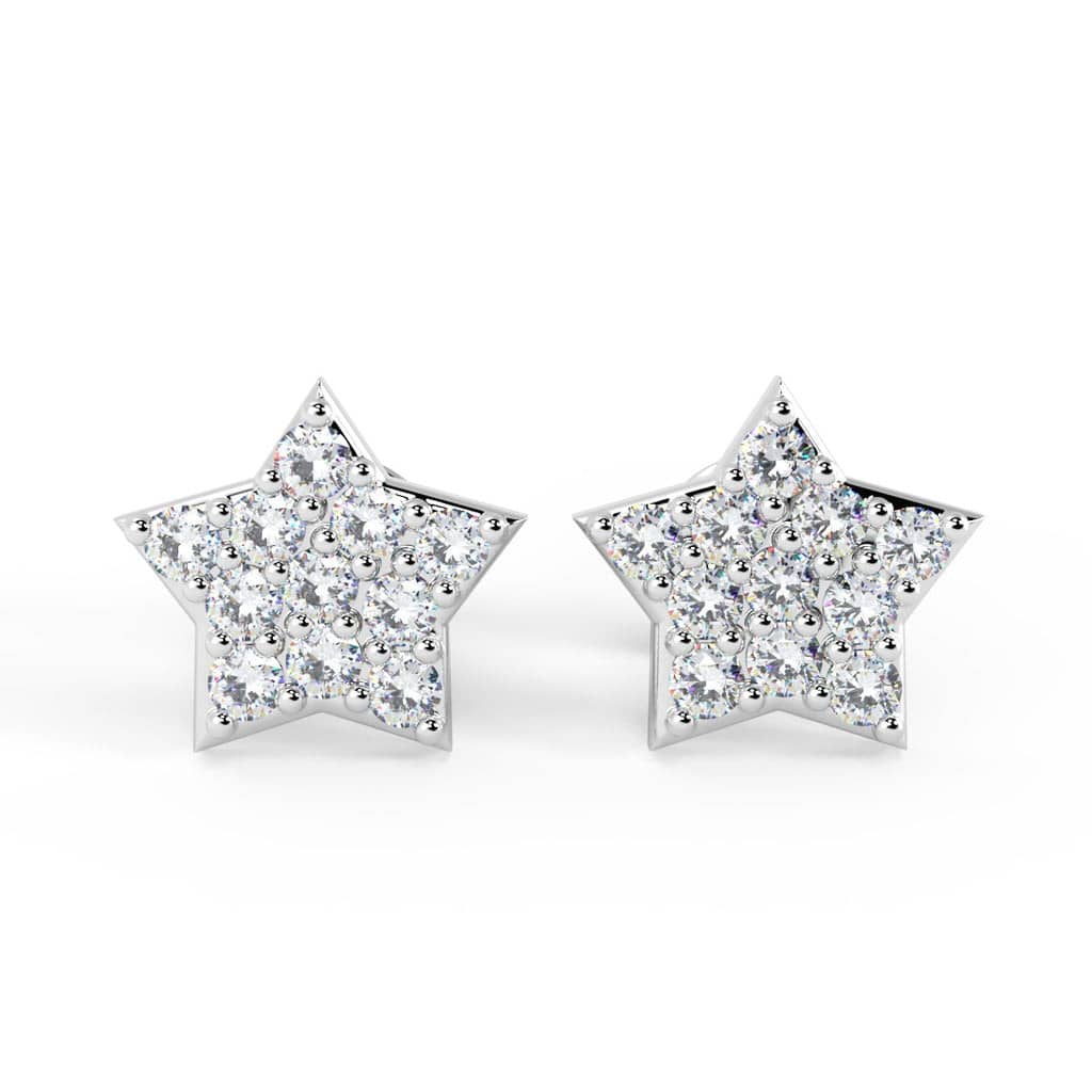 New Year Sale..! 0.25Ct Natural Round Diamond Mini Star Designer Push Back Earrings In White Gold