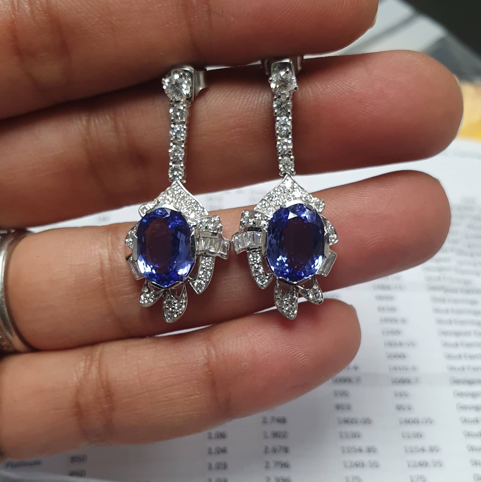 6.00 Ct Oval Shape Tanzanite & Diamond Dangle Designer Earring in 18k White Gold