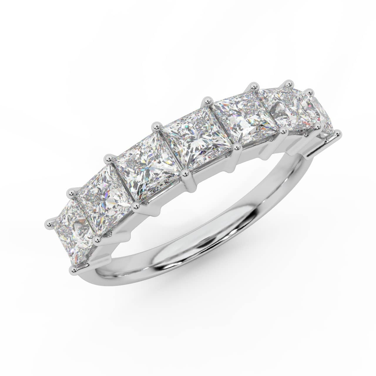 WGI CERTIFIED PRECIOUS WHITE 2.60 CT 7 PRINCESS CUT DIAMOND HALF ETERNITY RING, HALLMARKED PLATINUM