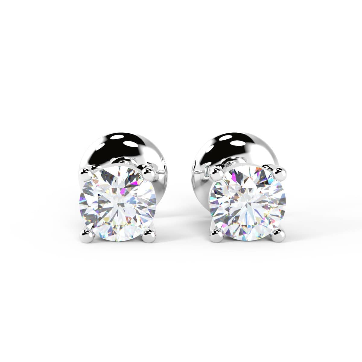 Natural Round Diamond Stud Earrings, Claw Set Women's Earrings Crafted In 18k White Gold - Screw Back