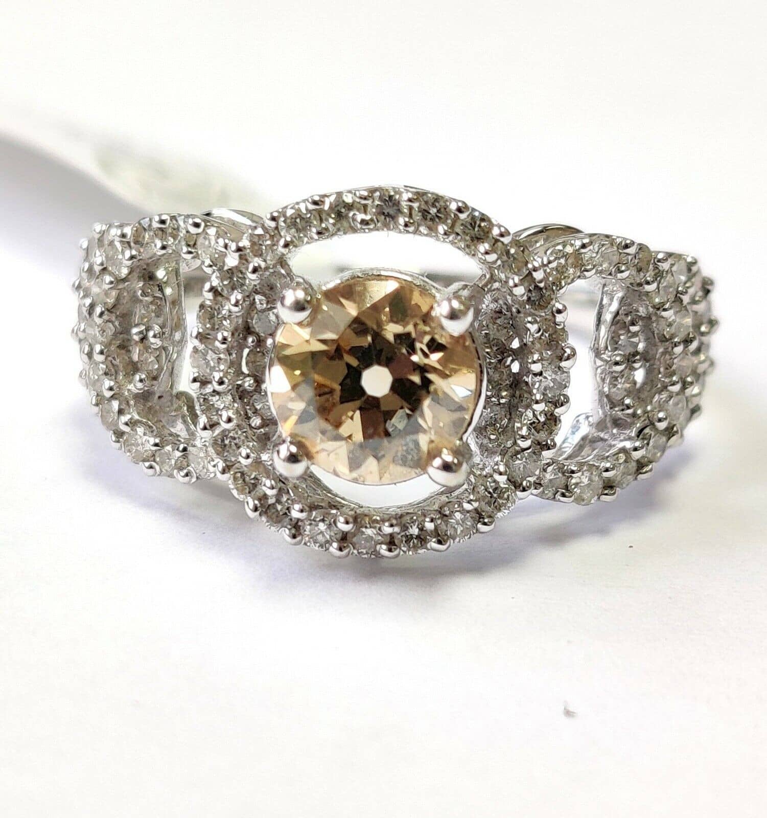 100% Natural 1.00 Ct Champagne & Round Dimond Engagement Ring - 18k White Gold Diamond Ring