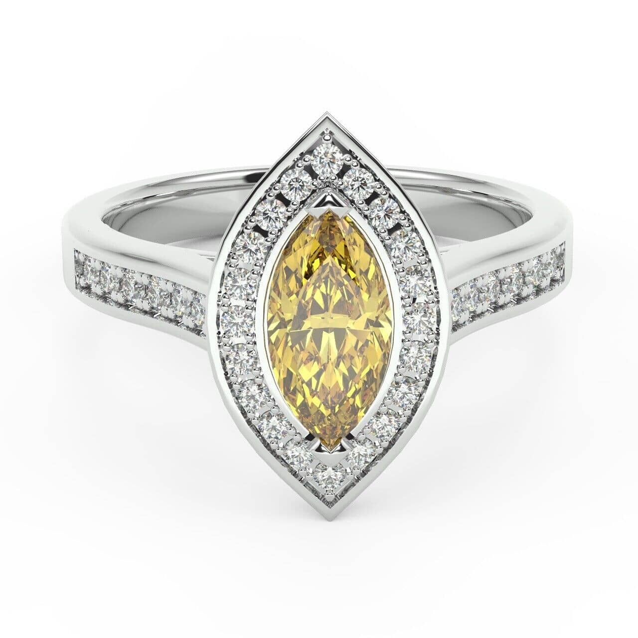 GIA Certified 1.25 Ct Fancy Yellow Marquise Diamond Halo Engagement Ring,18k White Gold