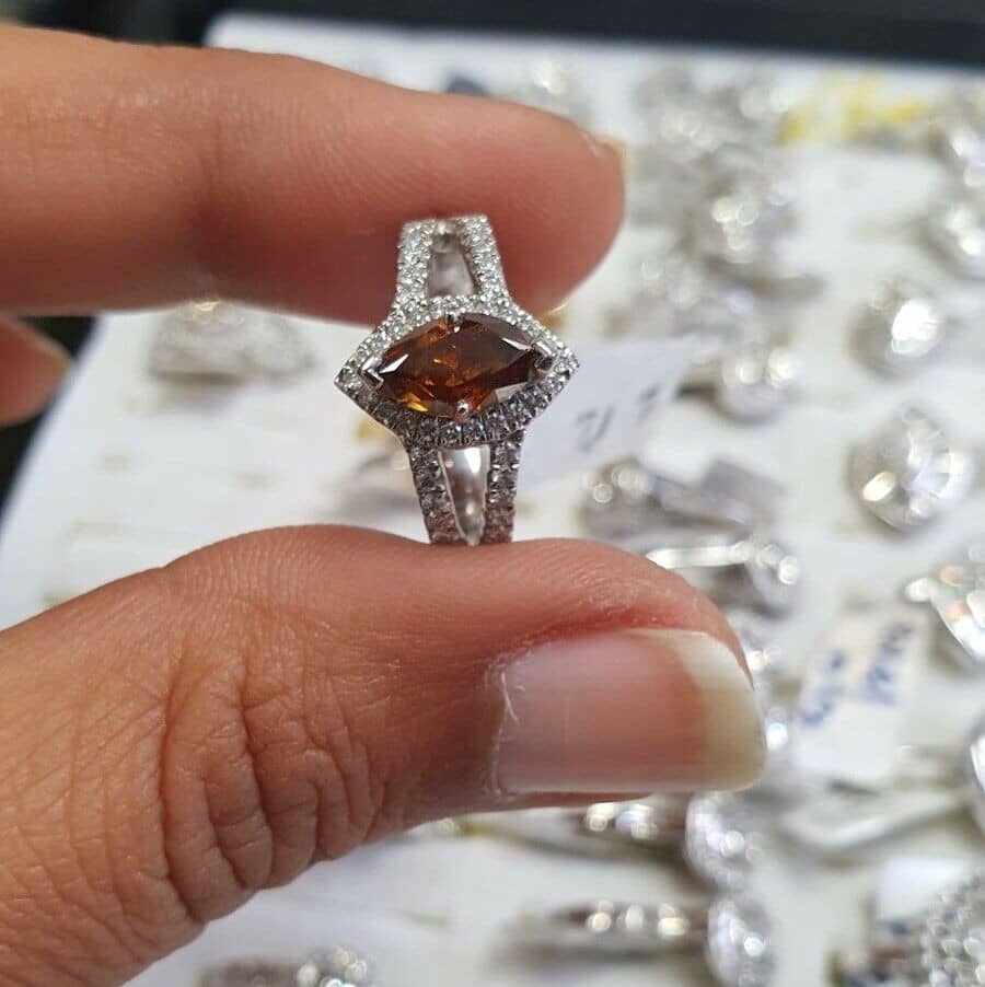 GIA Certified 1.30Ct Marquise Fancy Diamond Halo Engagement Ring, Platinum