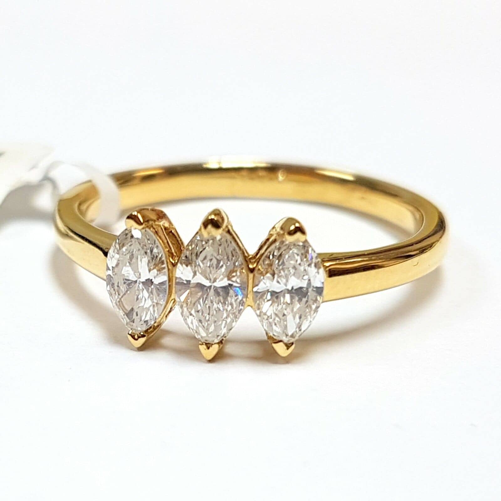 Beautiful ! 0.80Ct Natural Marquise Diamond Trilogy Engagement Ring 18k Yellow Gold UK Hallmarked